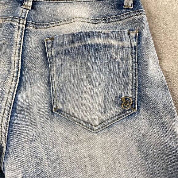 Indigo Rein Jeans Size 5 Light Blue Denim Distressed With Raw Hem and Selvage - Picture 12 of 14